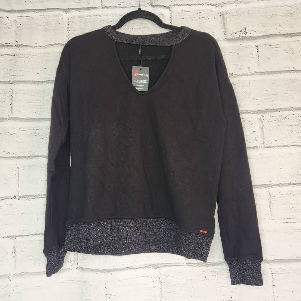 Philanthropy Keyhole Cutout Long Sleeve Pullover Sweater Black Gray Small NWT